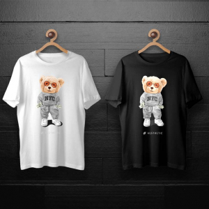 طرح لایه باز خرس تدی با هودی و عینک قرمز برای چاپ روی انواع تیشرت